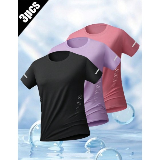 3pcs Women s Mesh Breathable Quick Dry Sports T Shirts Suitable For Sports Outdoor Activities And Travel Comfortable Fitted Athletic Wear