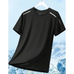 Women s Quick Drying Black Crew Neck Short Sleeve Sports T Shirt Top With Shoulder Stripe Detail For Training