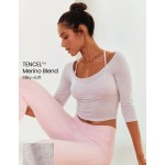 Graceful Flow Sheer Scoop Neck 3 4 Sleeve Top With Back Silicone Logo Ballet Barre Studio Daily Casual Wear