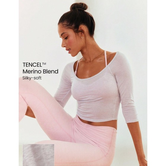 Graceful Flow Sheer Scoop Neck 3 4 Sleeve Top With Back Silicone Logo Ballet Barre Studio Daily Casual Wear