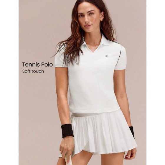 Cotton Pique Glow Match Hip Length Slim Fit Front Logo Contrast Piping Knit Flat Collar Polo Tee Tennis Golf Pickleball Daily Casual Wear