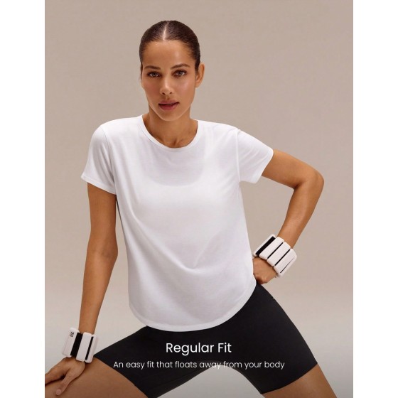 Sunny Skies Regular Fit Waist Length Sun Protective Vertical Seam Open Back Crewneck Tee Training Running Jogging Workout Gym Fitness Active Wear