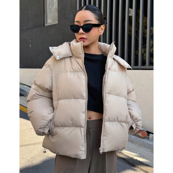 Pocket Side Zipper Hooded Padded Coat Winter Women Clothes Padded Coat Women Jacket School