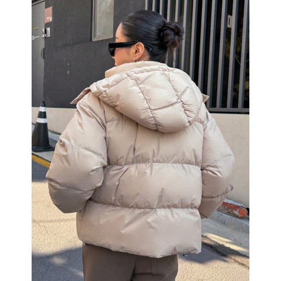 Pocket Side Zipper Hooded Padded Coat Winter Women Clothes Padded Coat Women Jacket School