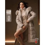 Women s Elegant Cinched Waist Waist Mid Length Puffy Detachable Faux Fur Collar Quilted Zip Up Padded Coat Apricot