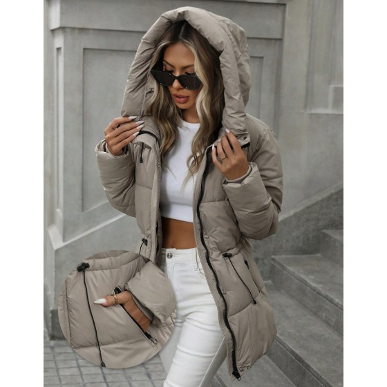 Aveloria Modichic Fashion Casual Streetwear Adjustable Waist Quilted Hooded Thickened Padded Coat Winter Wear Hiking Travel Brown Hiking Travel