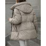 Aveloria Modichic Fashion Casual Streetwear Adjustable Waist Quilted Hooded Thickened Padded Coat Winter Wear Hiking Travel Brown Hiking Travel