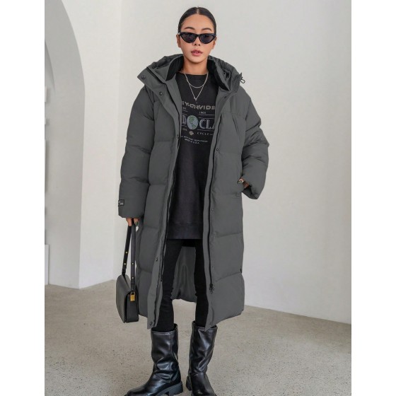 Zipper Up Drawstring Hooded Padded Coat Winter Women Clothes Winter Coat Women