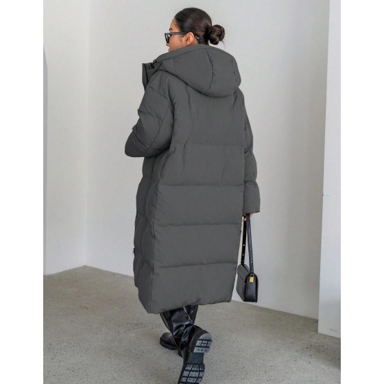 Zipper Up Drawstring Hooded Padded Coat Winter Women Clothes Winter Coat Women