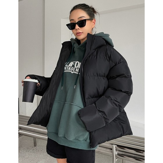 Women Plain Zip Up Collar Casual Winter Jacket Women Coats