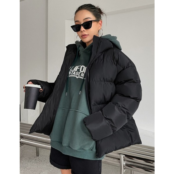 Women Plain Zip Up Collar Casual Winter Jacket Women Coats