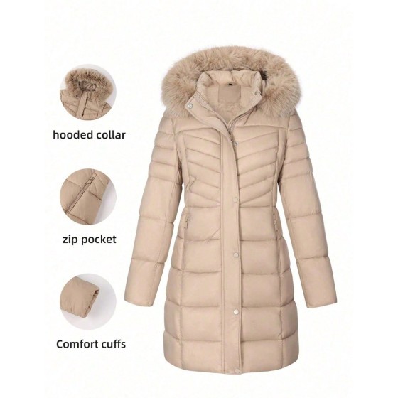 Women s Fashion Portable Down Jacket With Faux Fur Collar And Hood Essential Warm Coat For Autumn And Winter