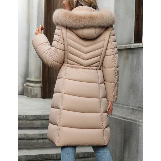 Women s Fashion Portable Down Jacket With Faux Fur Collar And Hood Essential Warm Coat For Autumn And Winter