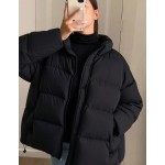 Women Solid Color Drop Shoulder Zip Front Casual Stand Collar Winter Jacket School