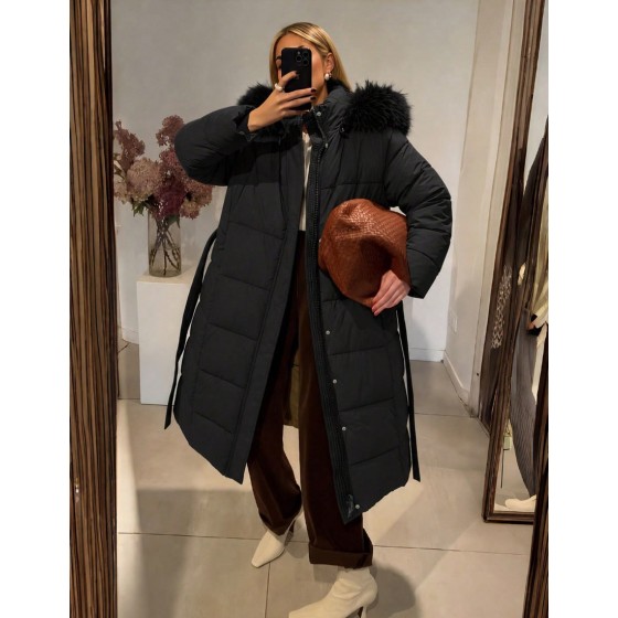 Women s Casual Hooded Jacket With Pockets Lightweight Faux Fur Lined Quilted Windbreaker Suitable For Autumn Daily Wear And Winter Outerwear Black Elegant