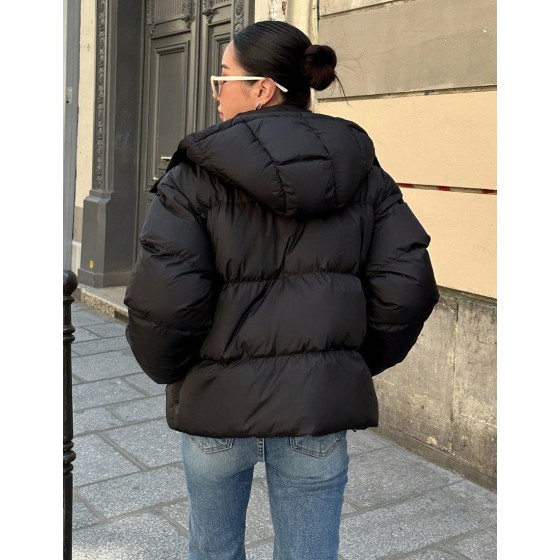 Women s Solid Color Zipper Collar Long Sleeve Hooded Casual Winter Jacket Women Coats