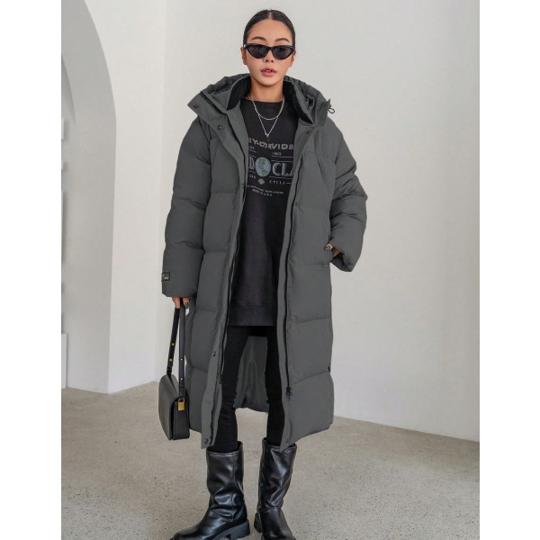 Zipper Up Drawstring Hooded Padded Coat Winter Women Clothes Winter Coat Women