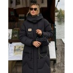 Women s Solid Color Hooded Long Sleeve Pocket Mid Length Thick Winter Coat Basic Winter Coat Countryside Style Christmas Women s Winter Black Elegant