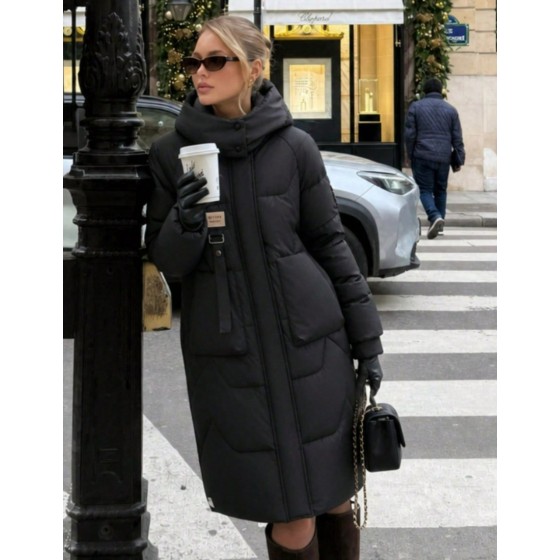 Women s Solid Color Hooded Long Sleeve Pocket Mid Length Thick Winter Coat Basic Winter Coat Countryside Style Christmas Women s Winter Black Elegant