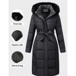 Women s Casual Hooded Jacket With Pockets Lightweight Faux Fur Lined Quilted Windbreaker Suitable For Autumn Daily Wear And Winter Outerwear Black Elegant