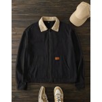 Men s Black And Beige Colorblock Zip Up Casual Jacket Autumn Slim Fit Woven Shacket With Shirt Collar Holiday Vintage Cropped Coat Father s Day Gifts