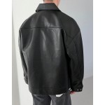 1pc Men Plain Black Faux Leather Jacket For Autumn Grunge