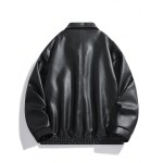 1pc Men s Black Fashionable Lightweight Loose Retro American Motorcycle PU Leather Collar Jacket Streetwear
