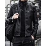 1pc Men s Leather Motorcycle Jacket Suitable For Outdoor Spring And Autumn