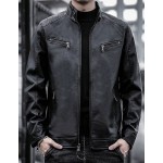 1pc Men s Leather Motorcycle Jacket Suitable For Outdoor Spring And Autumn