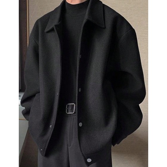 Men s Solid Color Turndown Collar Full Zip Long Sleeve Jacket Thick Outerwear Streetwear Gentleman Style Versatile For Multiple Occasions