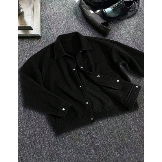 Men s Solid Color Turndown Collar Full Zip Long Sleeve Jacket Thick Outerwear Streetwear Gentleman Style Versatile For Multiple Occasions