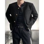 Men s Solid Color Textured Fabric Short Jacket Autumn Winter