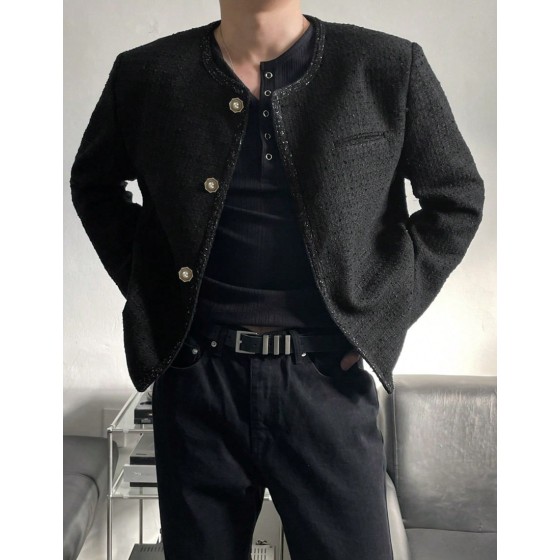Men s Solid Color Textured Fabric Short Jacket Autumn Winter