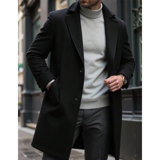 Men s Solid Color Pocket Button Front Long Sleeve Overcoat Autumn Fall Clothes Winter Ceremony