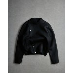 Men s Oblique Button Long Sleeve Jacket Asymmetrical Design Casual Recommended Gift For Husband Boyfriend Friend Black Cropped Men Fall