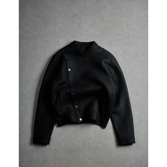 Men s Oblique Button Long Sleeve Jacket Asymmetrical Design Casual Recommended Gift For Husband Boyfriend Friend Black Cropped Men Fall