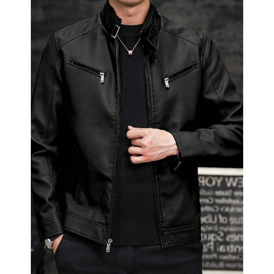 Men s Autumn Outdoor Cycling Motorcycle Leather Jacket