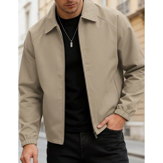 Men Autumn Thin Fashion Casual Solid Color Coach Jacket Lapel Outerwear