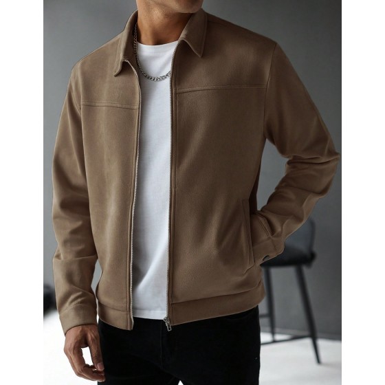 Men Solid Color Raglan Sleeve Zip Up Casual Minimalist Jacket