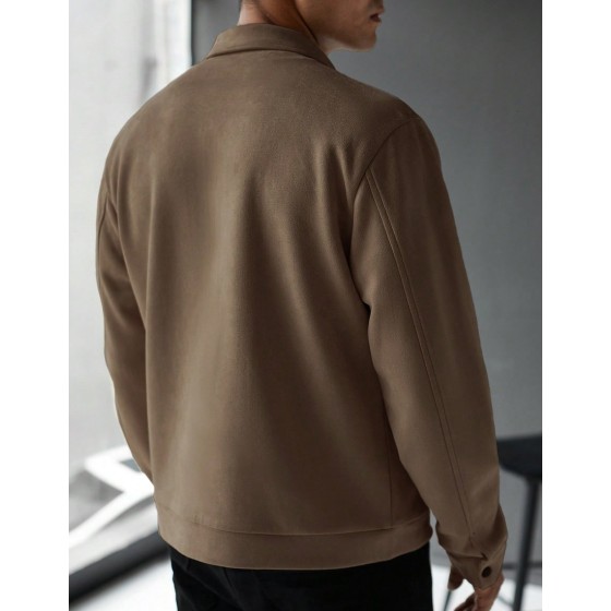 Men Solid Color Raglan Sleeve Zip Up Casual Minimalist Jacket