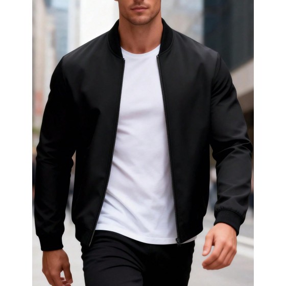Men Casual Solid Color Commuter Zip Up Jacket