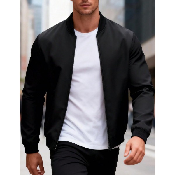 Men Casual Solid Color Commuter Zip Up Jacket