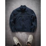 Men s Navy Blue Woven Fabric Long Sleeve Regular Length Jacket With Striped Detail