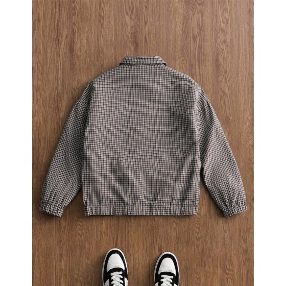 Men Casual Plaid Zip Up Loose Jacket Streetwear All Seasons