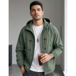 Men Gray Textured Wrinkle Hooded Zip Up Jacket Raglan Sleeve Lightweight