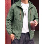 Men Gray Textured Wrinkle Hooded Zip Up Jacket Raglan Sleeve Lightweight