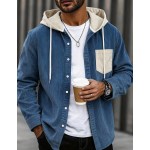 Men Thin Lightweight Hooded Jacket with Contrast Drawstring Casual College Style