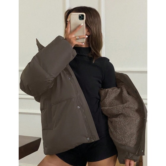 Women's Solid Color Pocket Thermal Lined Long Sleeve Padded Coat For Winter, Winter Women Clothes, Winter Coat Women Jacket