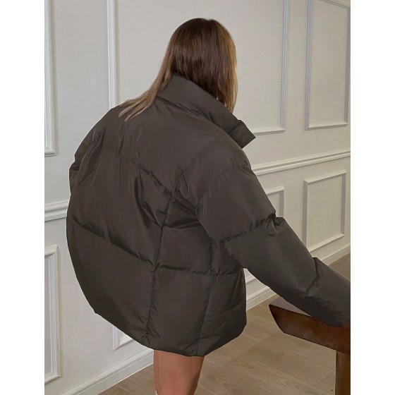 Women's Solid Color Pocket Thermal Lined Long Sleeve Padded Coat For Winter, Winter Women Clothes, Winter Coat Women Jacket