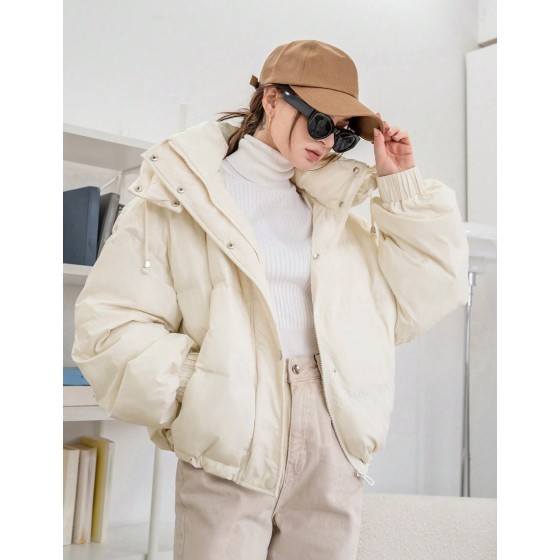 Women's Solid Color Long Sleeve Zipper Collar Casual Hooded Winter Jacket Women Coats